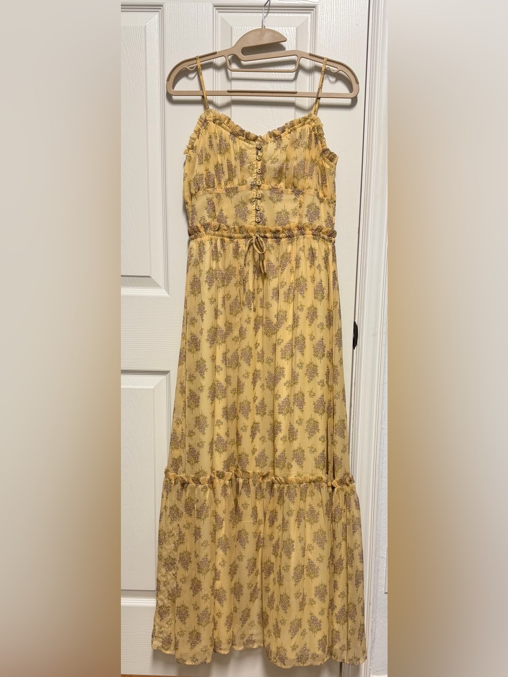 Patrons of Peace Yellow Floral Maxi Dress with Drawstring Waist